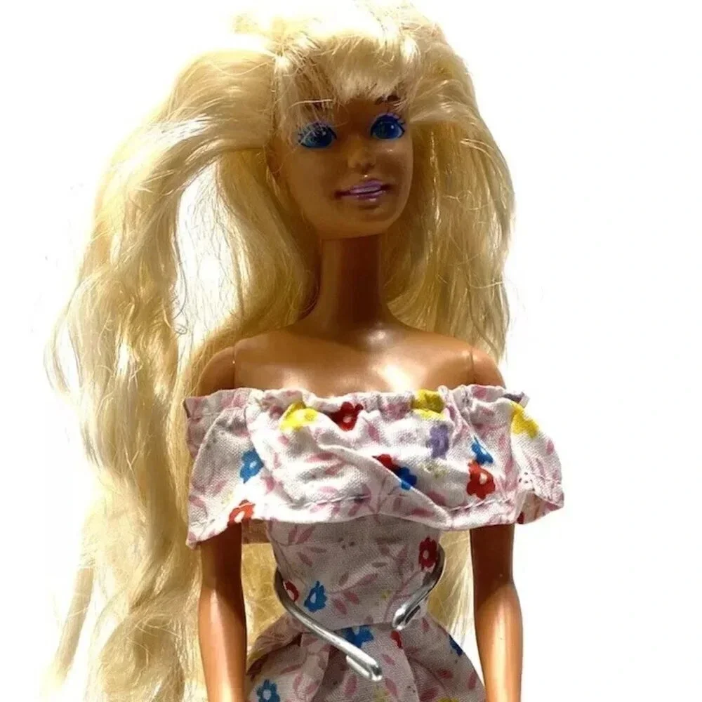 MATTEL BARBIE Doll Long Blonde Hair Blue Eyes Floral Dress 12